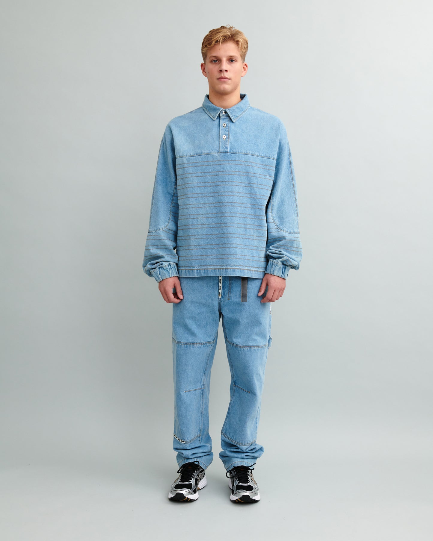 Long Sleeve Denim Polo